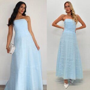 Aje Soundscape Maxi Dress Sea Breeze Blue Strapless Ruffle Tiered Size AU 6